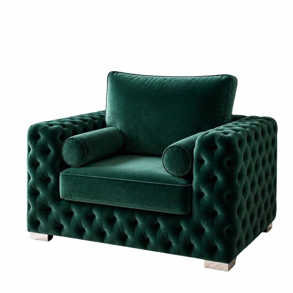 Stratus Interiors Ashley Chesterfield Plush Velvet Armchair in Dark Green – 2