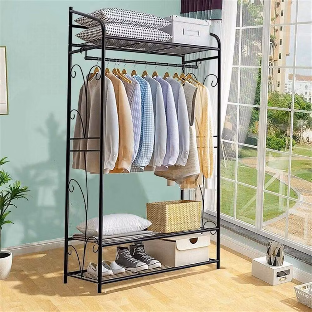 Nordara Vintage Metal Clothes Rail and Storage Shelf in Matt Black – 4