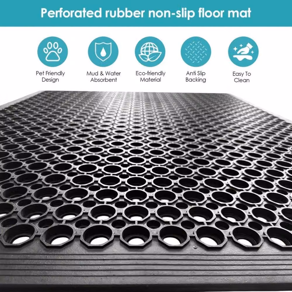 SPETLEK Non-Slip Heavy Duty Rubber Outdoor Door Mat in Black, W: 60 cm, D: 90 cm – 2