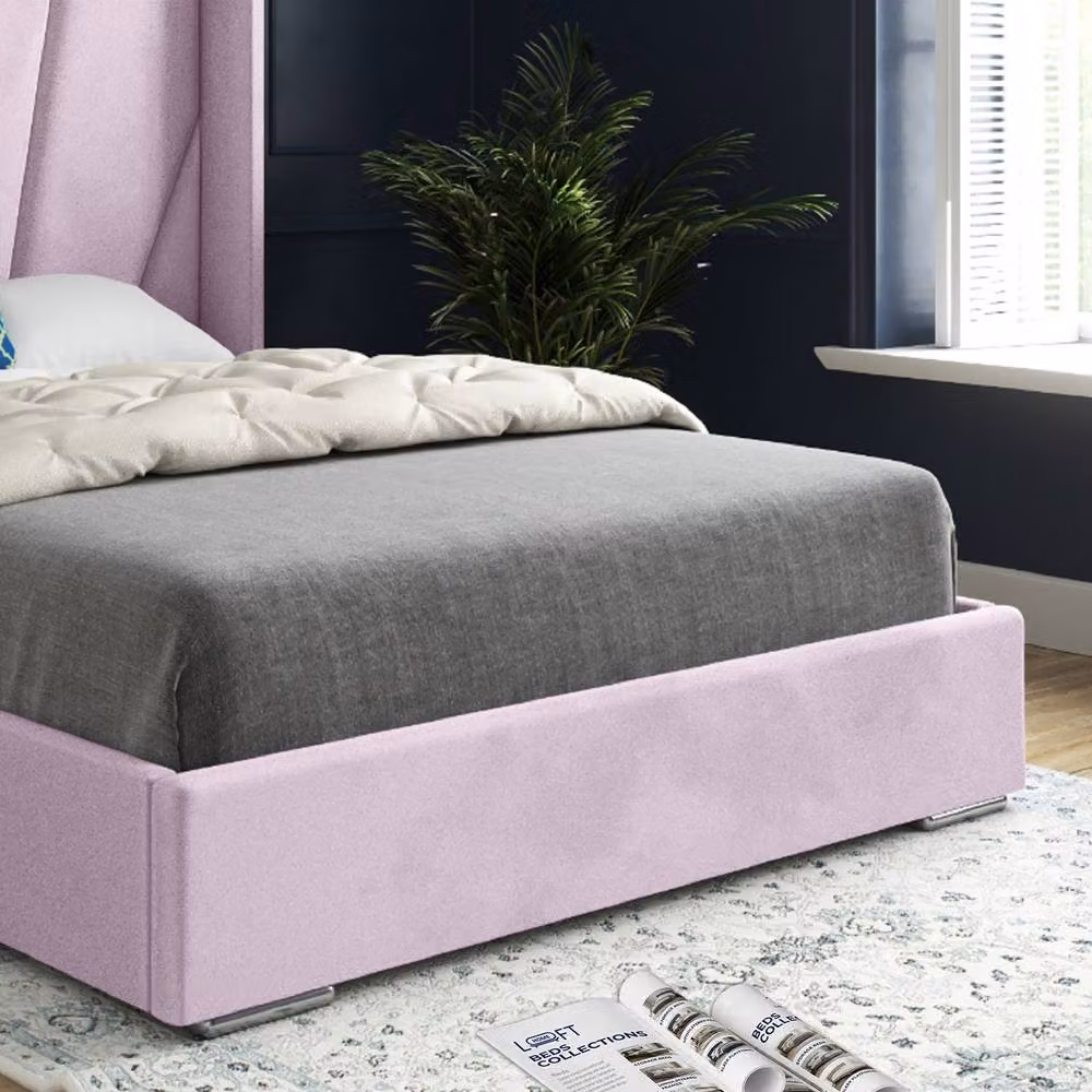 KDMD Glapthorn Wide Curved Pink Soft Velvet Upholstered Designer Bed Frame, W/D/H: 120 x 200 cm – 5