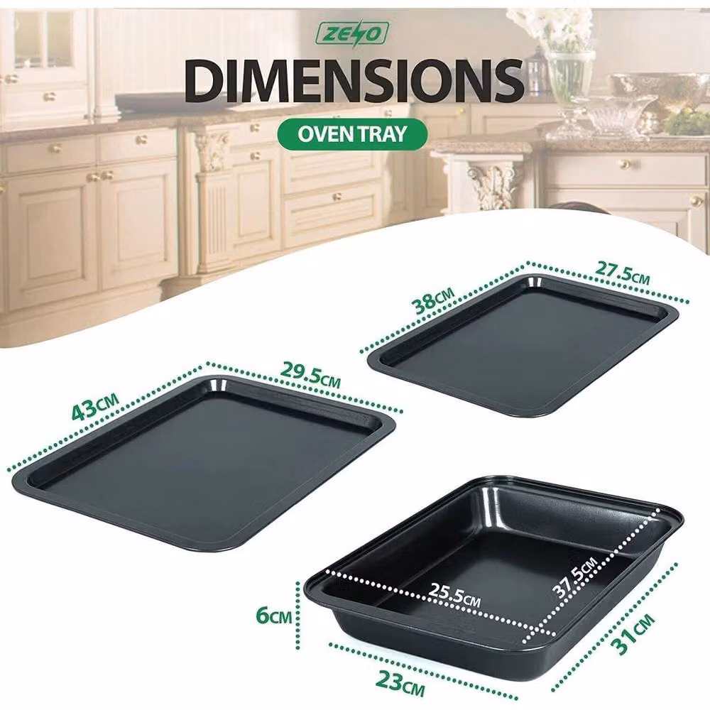 Nestlune 3 Piece Non Stick Rectangular Baking and Roasting Pan Set in Black, W/D/H: 100 x 60 x 6 cm – 4
