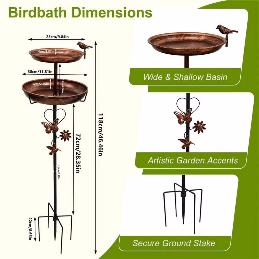 PAWNORA Metal Bird Bath with Double Round Trays in Brown – 2