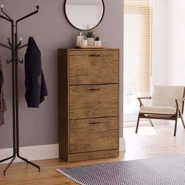 HD Designs Vida Designs Modern Brown 3 Drawer Shoe Cabinet with Tilting Compartments