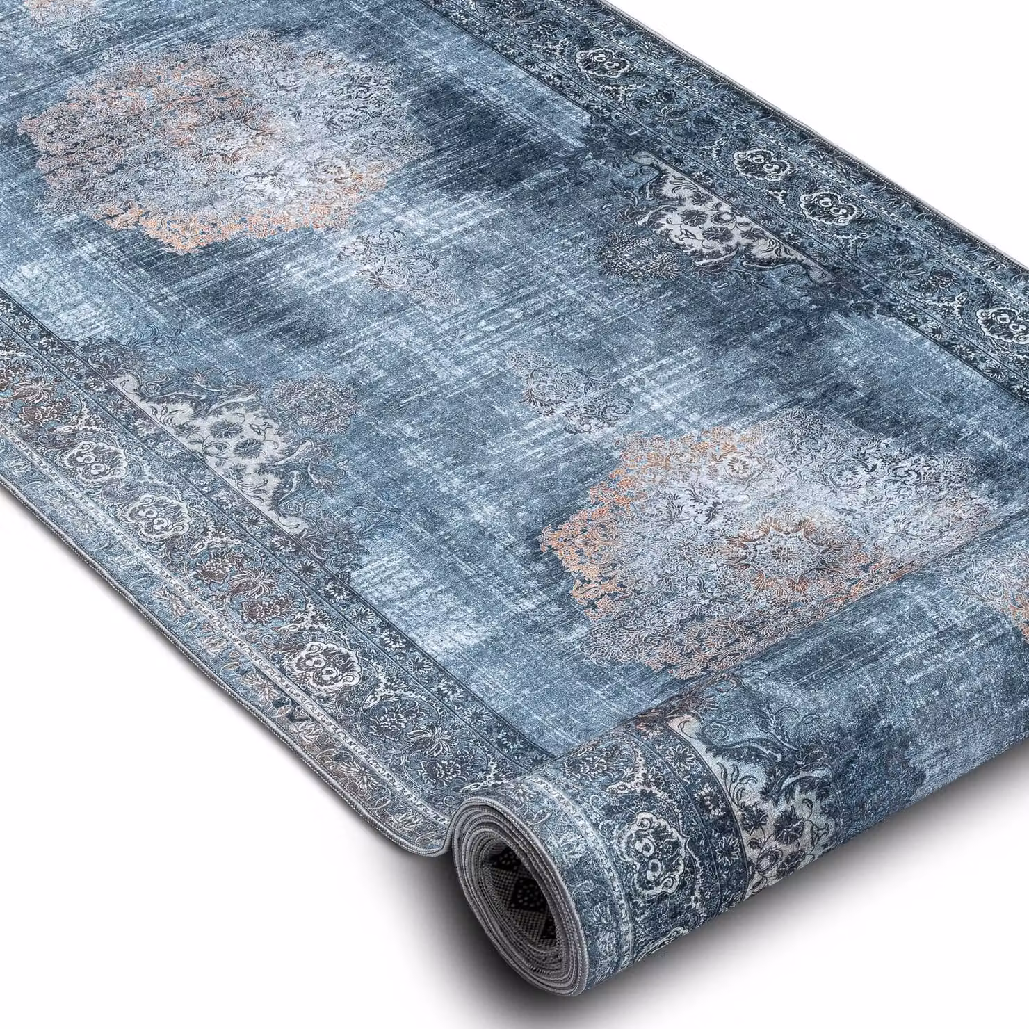 RugsX Anti-Slip Lotus Runner in Grey and Blue, W/D/H: 60 x 170 cm – 2