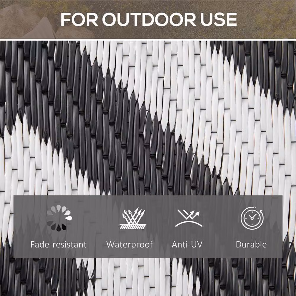 Kelvenix Reversible Black Outdoor Rug, UV-Resistant Polypropylene Camping Mat, W/D: 100 x 1000 cm – 6