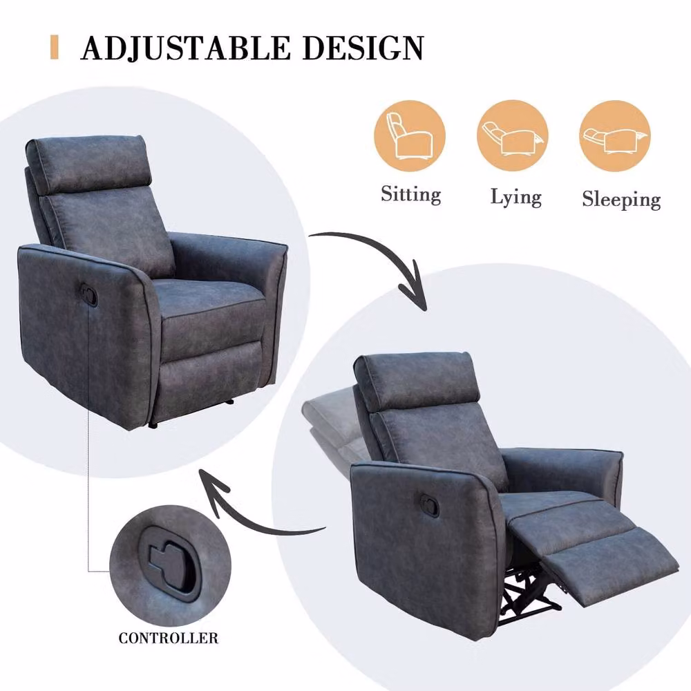 Furniture Maxi Grey Synthetic Leather Manual Recliner Armchair – 3
