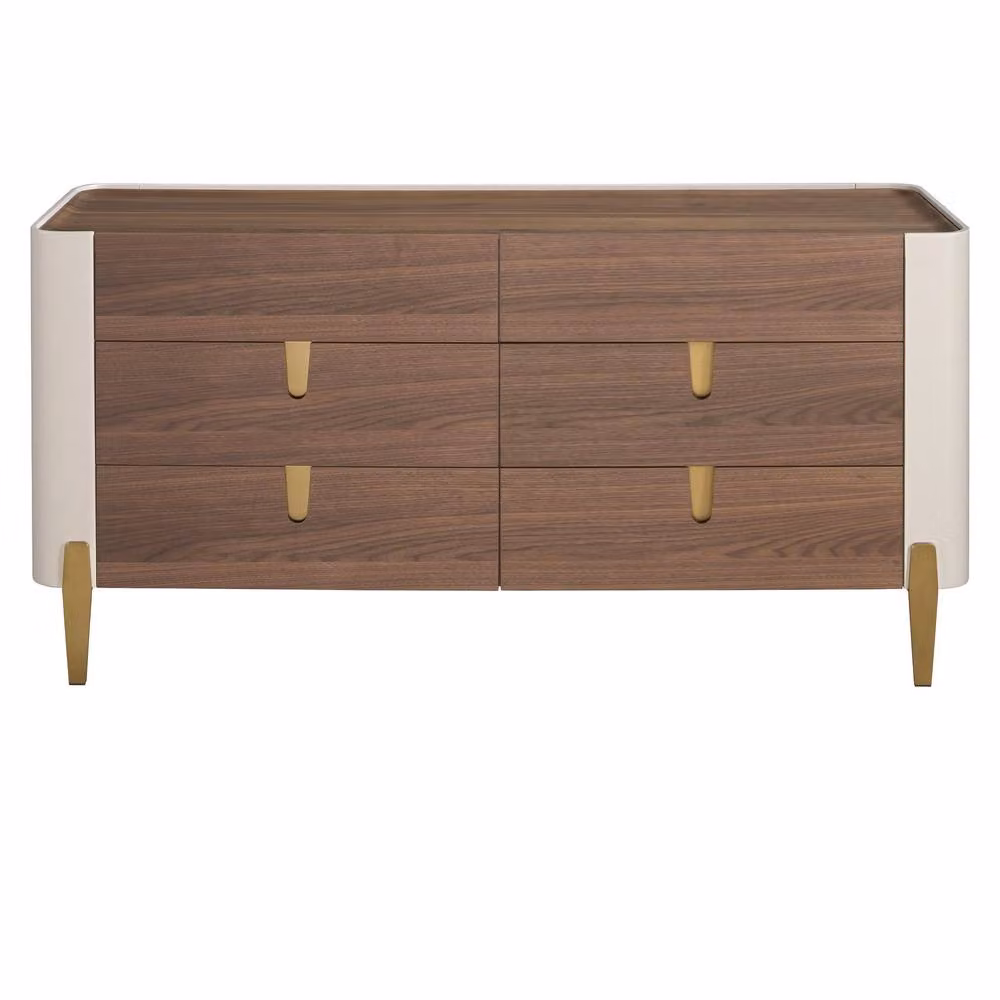 Angel Cerda 6-Drawer Chest with Walnut Top, Beige Lacquer and Gold Legs – 2