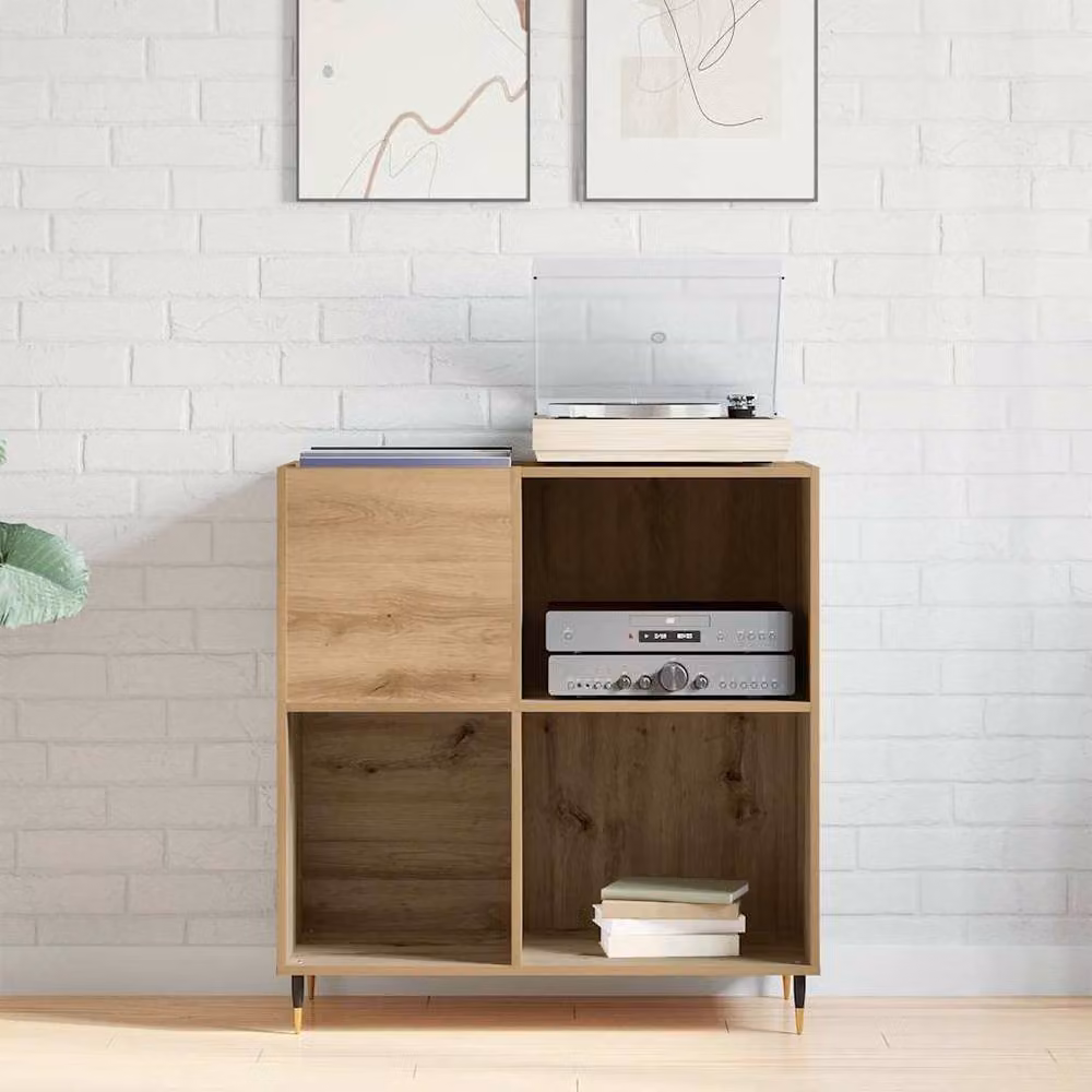 Berkfield Home Artisan Oak Record Cabinet in Brown, W/D/H: 84.5 x 38 x 89 cm – 1