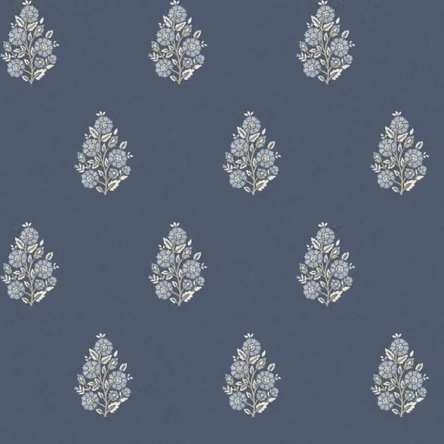 I Love Wallpaper Posy Floral Botanical Washable Wallpaper in Cream and Navy Blue