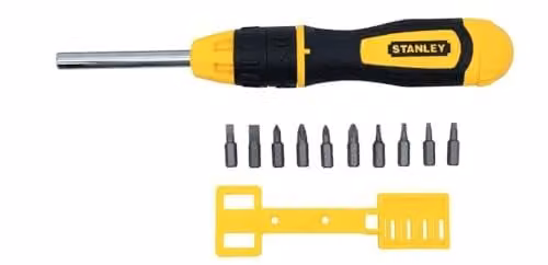 Stanley Multibit Ratchet Screwdriver with 10 Bits, Yellow and Black