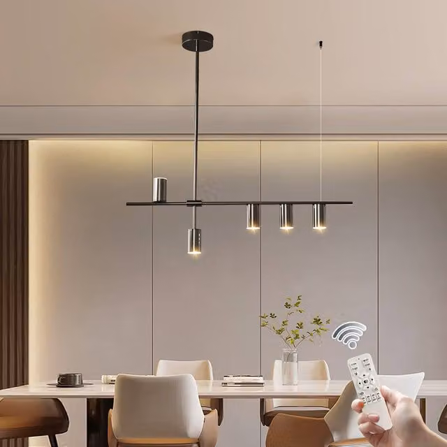 NIVOR 5-Light Dimmable LED Pendant Light Fixture, Modern Black Hanging Chandelier