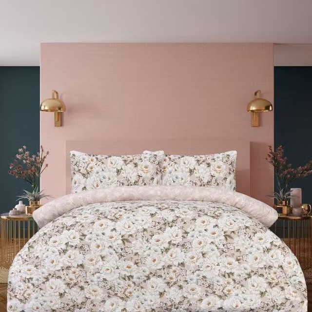 Smart Living Elegant Blooms Reversible Floral Duvet Cover and Pillowcases, Pink, W: 180 cm, D: 200 cm