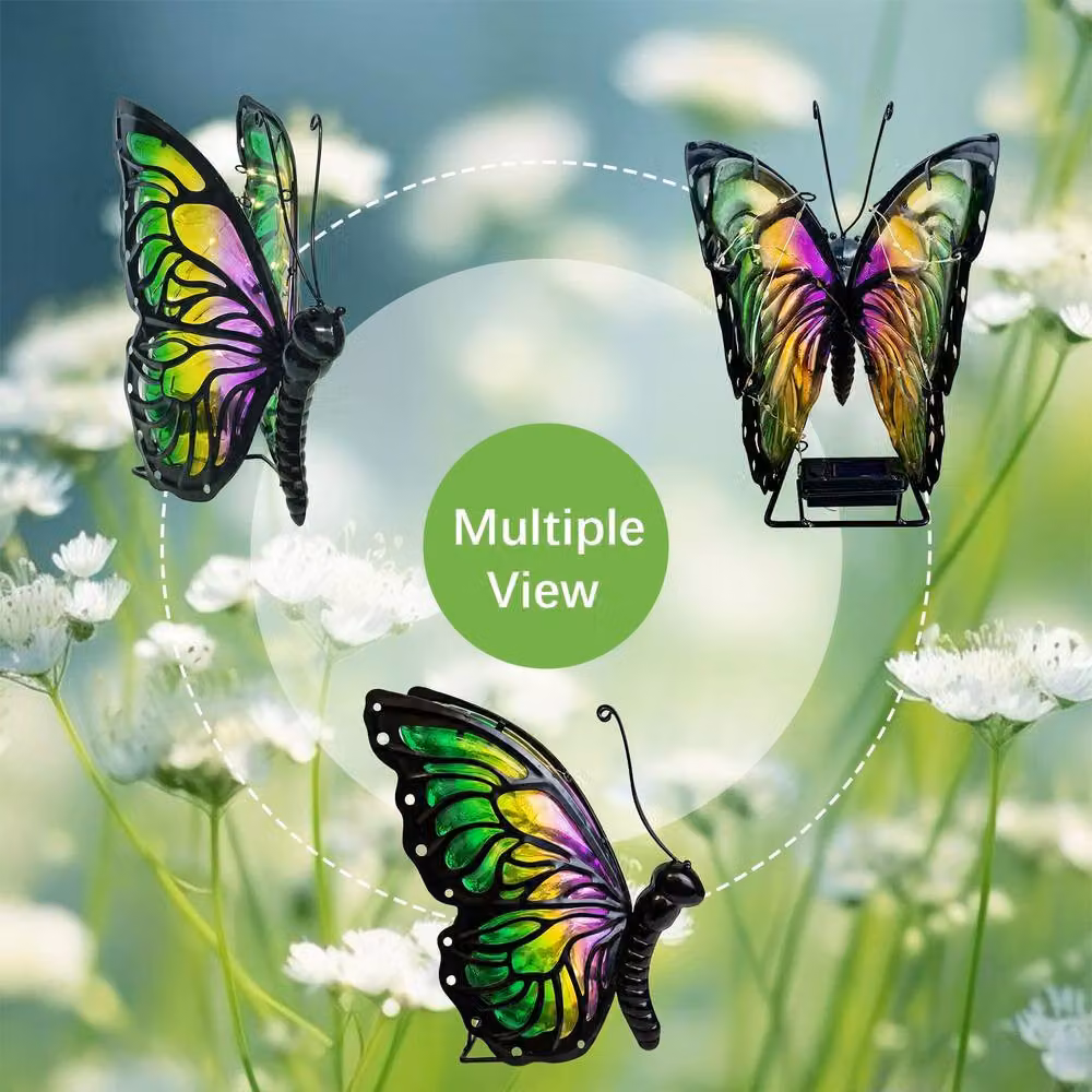 Bright Zeal Solar Butterfly Outdoor Lights, Hand-Painted Multicolour Glass Warm LED Decor – 8