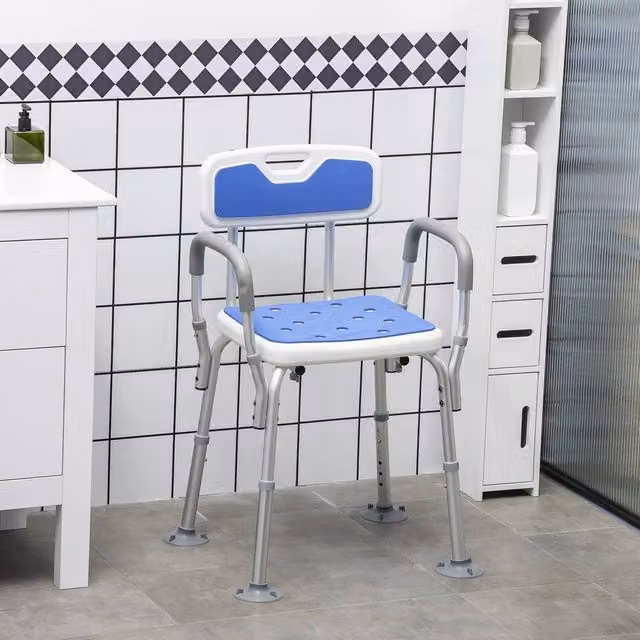 EONLION Padded Shower Stool with Arms and Back in Blue