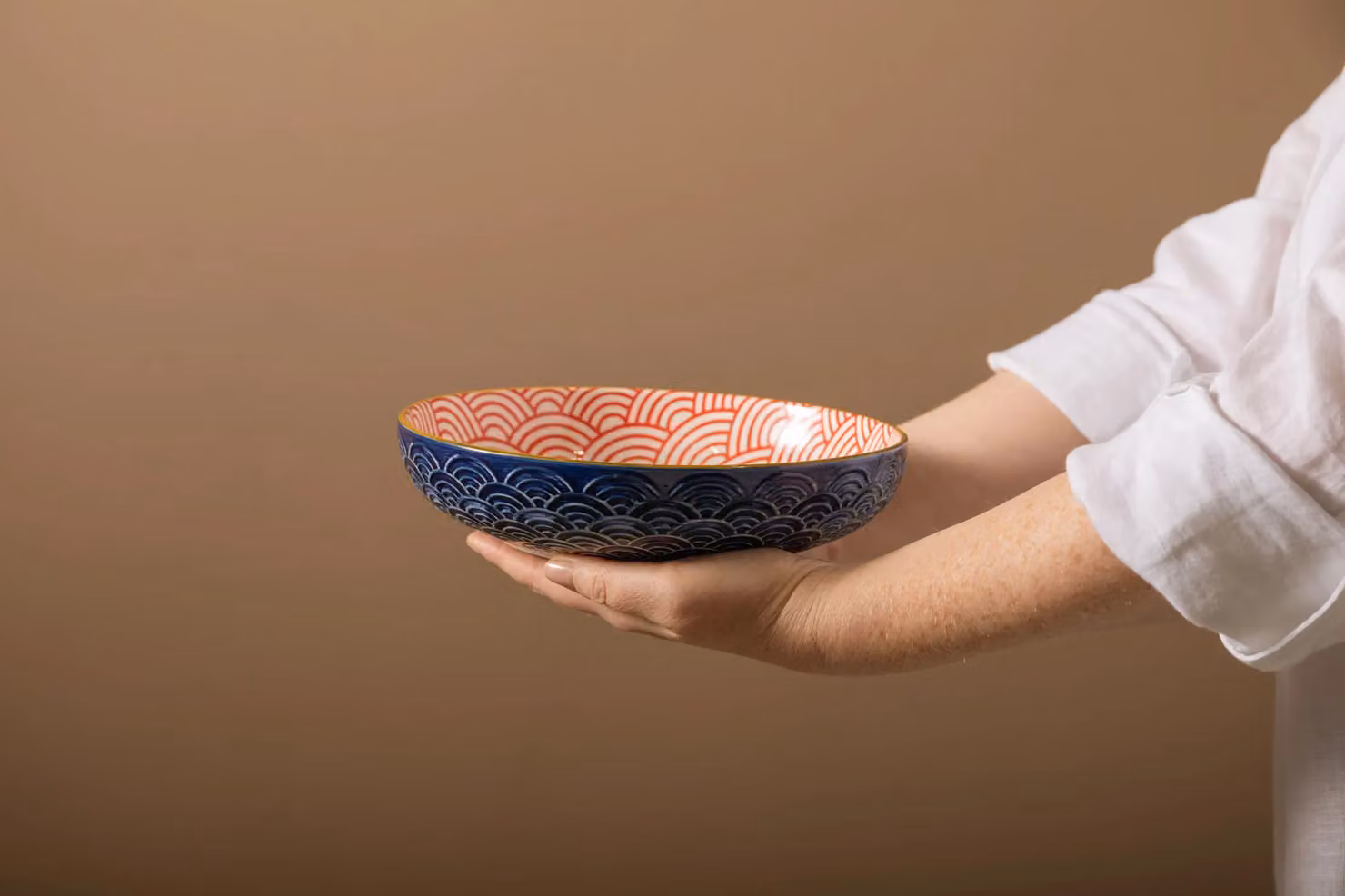 Mikasa Blue Geometric Glazed Stoneware Pasta Bowl, 21 cm – 6