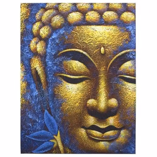 KDMD Buddha Painting with Gold Face and Blue Lotus Flower