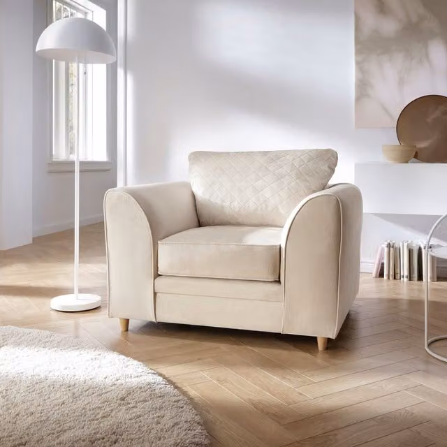 Abakus Direct Chicago Spill-Proof Velvet Armchair in Cream, W/D/H: 102 x 86 x 78 cm – 1