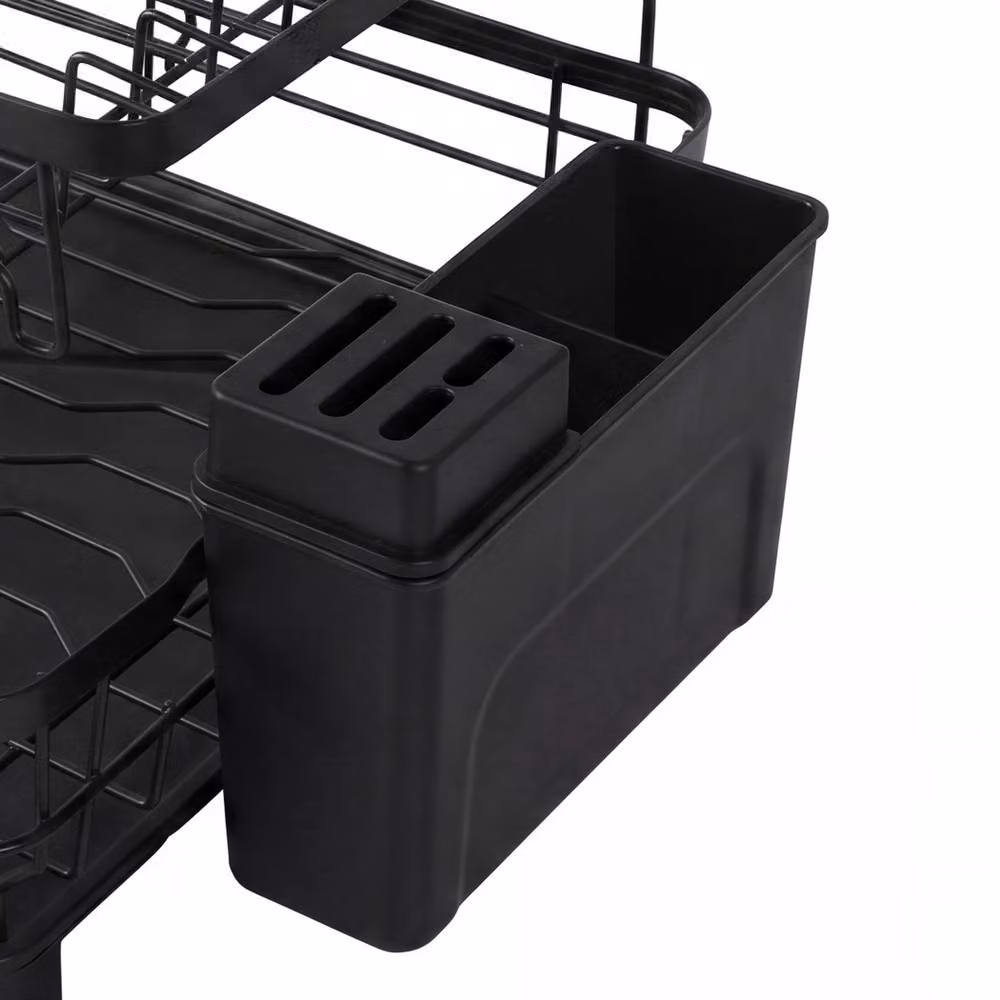 Toque Black Steel Dish Drainer Rack with Drip Tray and Cutlery Holder – 6