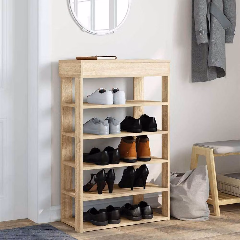 Berkfield Home Sonoma Oak Shoe Rack in Light Oak, W/D/H: 60 x 30 x 98 cm – 3