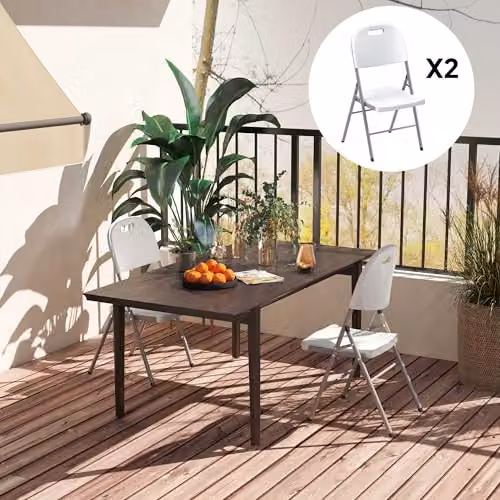 Outsunny Set of 2 White Folding Garden Chairs with Metal Frame – 7