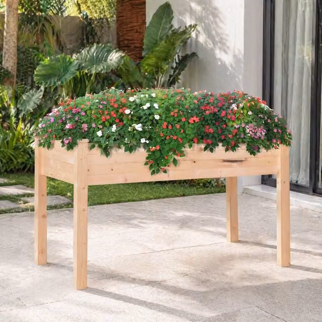 STILVORA Raised Bed Planter in Brown Wood, W: 122.5 cm, H: 56.5 cm