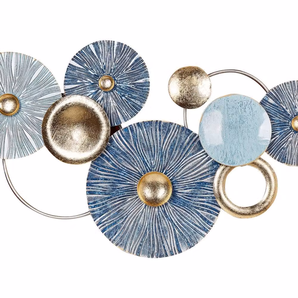Wyld and Coco Handcrafted Geometric Abstract Metal Wall Art in Blue and Gold, W: 90 cm, H: 70 cm – 2