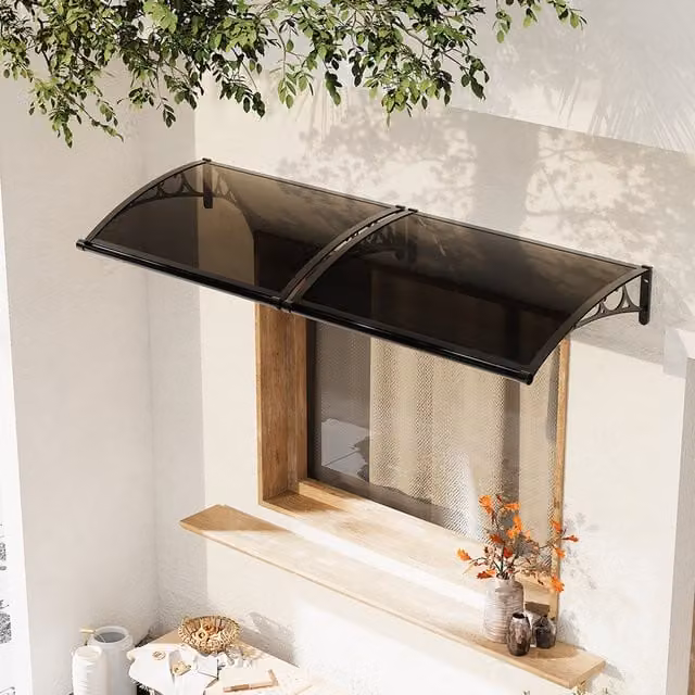 Livingandhome Aluminium and Polycarbonate Door Canopy Window Awning in Black and Anthracite, Width: 120 cm