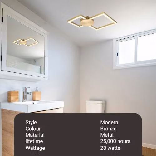 Cosylyte Miles Modern Square LED Flush Mount Ceiling Light, Brushed Brass, IP44, 3000K Neutral White, 2800lm, W: 44 cm, D: 44 cm, H: 5 cm – 4