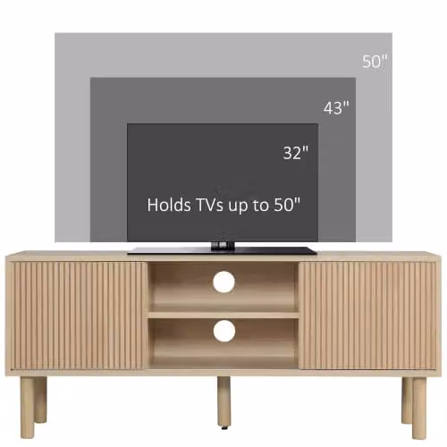 HOMCOM Classic Beige Wood TV Stand Cabinet with Media Compartments, W/D/H: 115 x 40 x 49 cm – 3