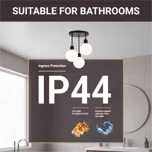 Cosylyte Modern Broome 3 Light Milk Glass Globe Ceiling Light, IP44 Bathroom Fixture, W/D/H: 34 x 34 x 44 cm – 3