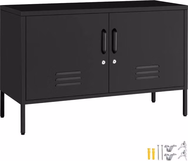tectake Baker Sideboard in Matt Black with Magnetic Closure and Adjustable Shelf
