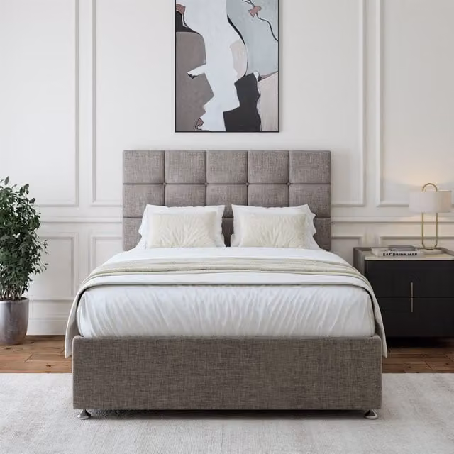 Bedmaster Linen 4 Drawer Divan Base and Square Headboard in Light Grey, W/D/H: 120 x 200 cm