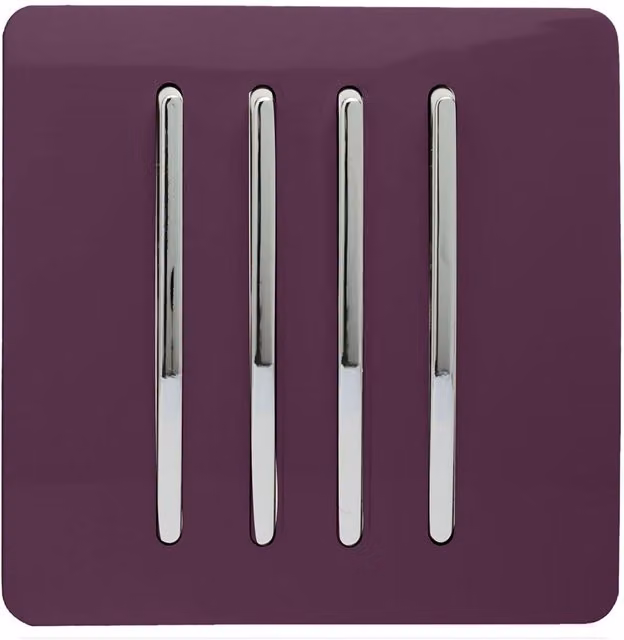 Trendi 4 Gang 2 Way Rocker Single Plate Tactile Light Switch - Purple