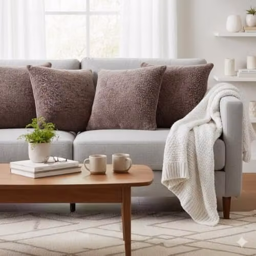 Kampala Hill Belmont Set of 2 Chenille Textured Square Decorative Cushions with Covers, Dusky Pink, W/D/H: 55 x 55 x 55 cm