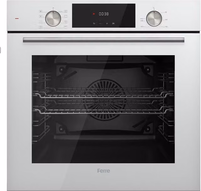 Ferre 60cm Electric Built-in Hot Air Fan Oven with Glass Finish, White