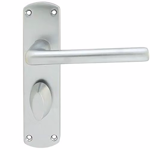 Loops Rounded Straight Bar Handle on Bathroom Backplate in Satin Chrome, W: 170 mm, H: 42 mm