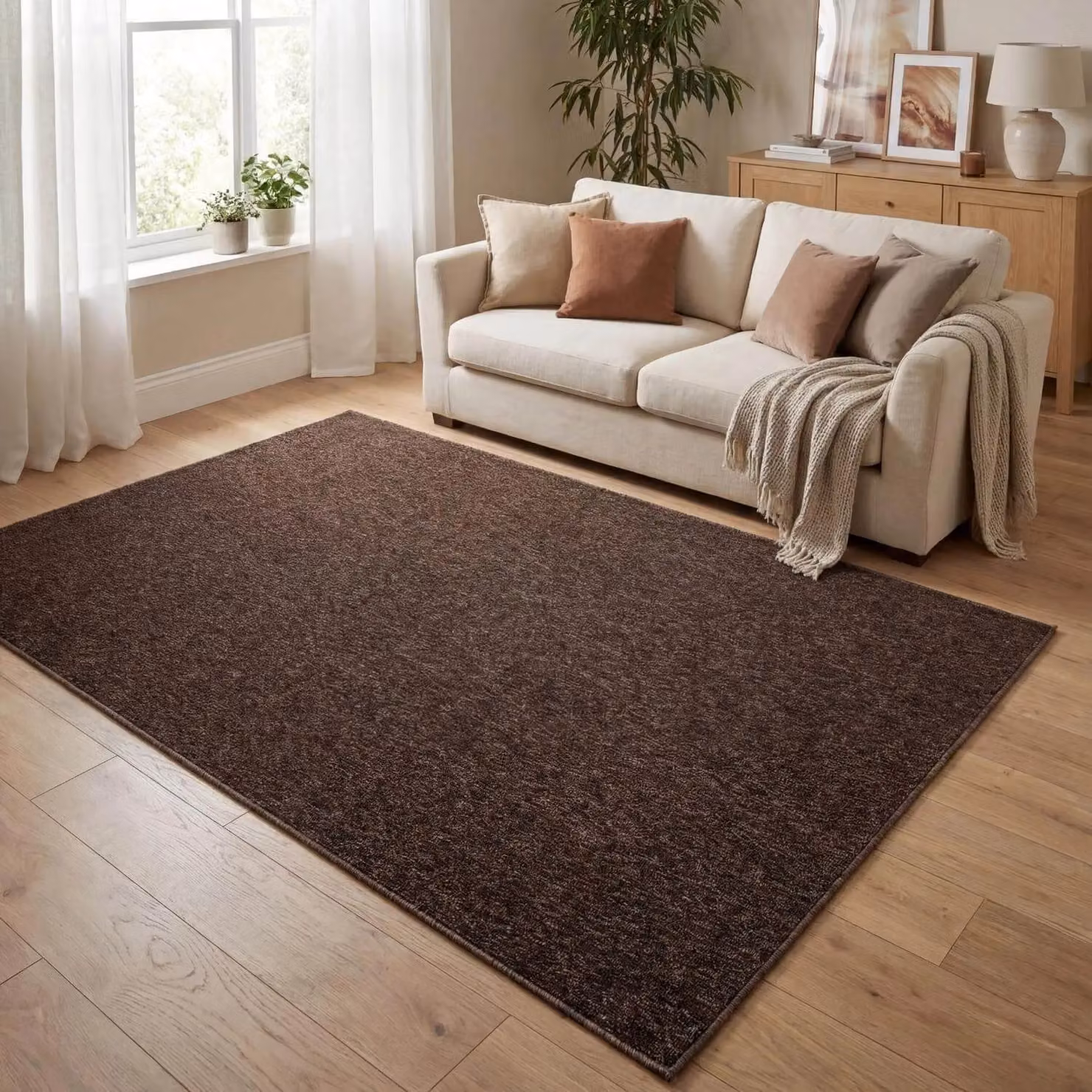 THE RUGS Flex Collection Solid Design Low Pile Living Room Rug in Brown, W/D/H: 200 x 290 cm – 2