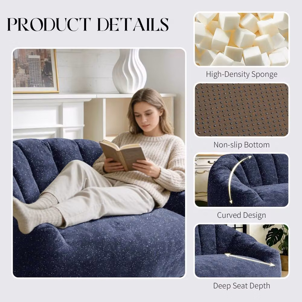 STILVORA 2 Seater Blue and Silver Fabric Bean Bag Sofa with Armrests – 5