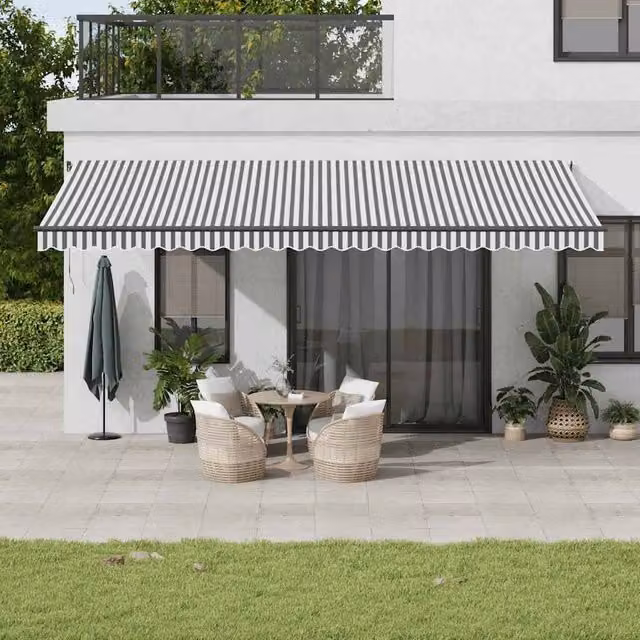 Berkfield Home Manual Retractable Aluminium Awning with LEDs, Anthracite and White, W: 600 cm, D: 300 cm – 1