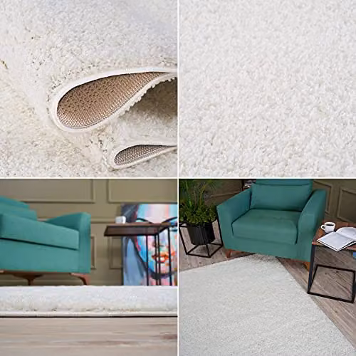 THE RUGS White Plain Shaggy High Pile Soft Rug, W/D/H: 120 x 170 x 3 cm – 3