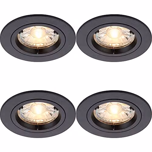 Loops 4 Pack Dimmable Recessed Fixed Ceiling Downlights in Matt Black Aluminium with GU10 Compatibility
