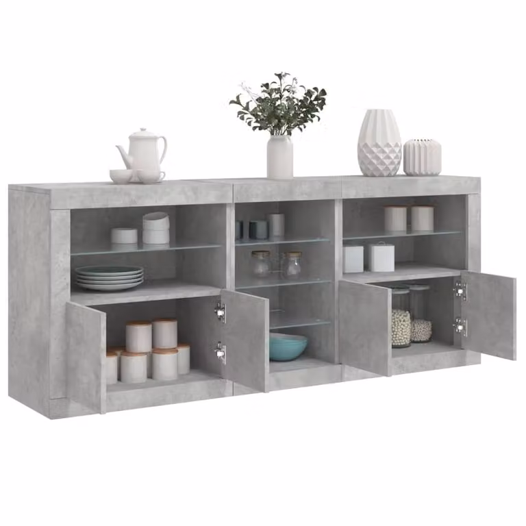 Berkfield Home Modern Sideboard with Integrated LED Lights in Concrete Grey, W: 181.5 cm, D: 37 cm, H: 67 cm