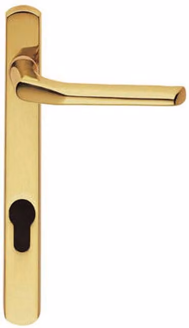 Loops Straight Lever Door Handle with Lock Backplate in Polished Brass, 208mm x 25mm