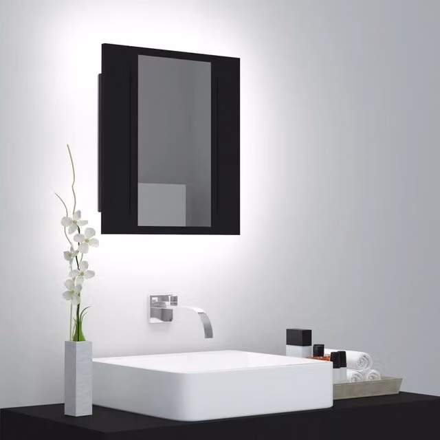 Berkfield Home Modern LED Bathroom Mirror Cabinet in Black with Internal Shelves, W/D/H: 40 x 12 x 45 cm