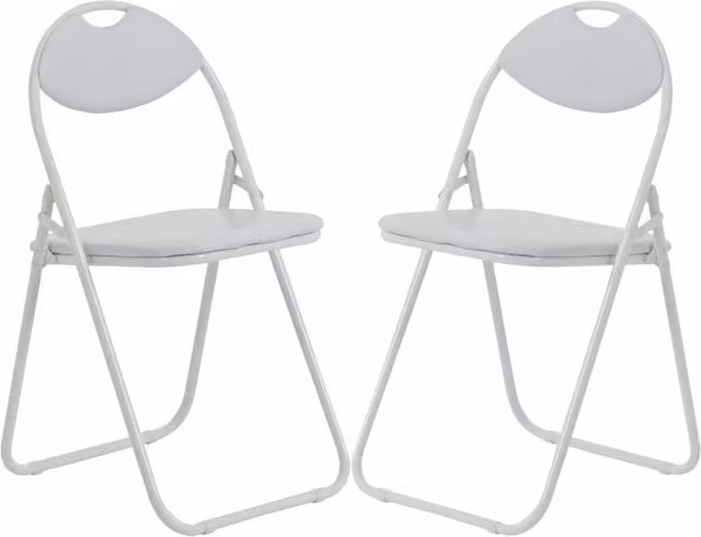 Novecrafto Modern White Metal Folding Chairs with Synthetic Leather Upholstery, Set of 2