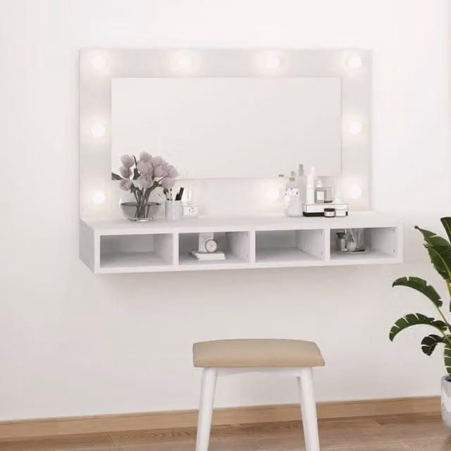 Berkfield Home LED Mirror Cabinet in White, W/D/H: 90 x 31.5 x 62 cm