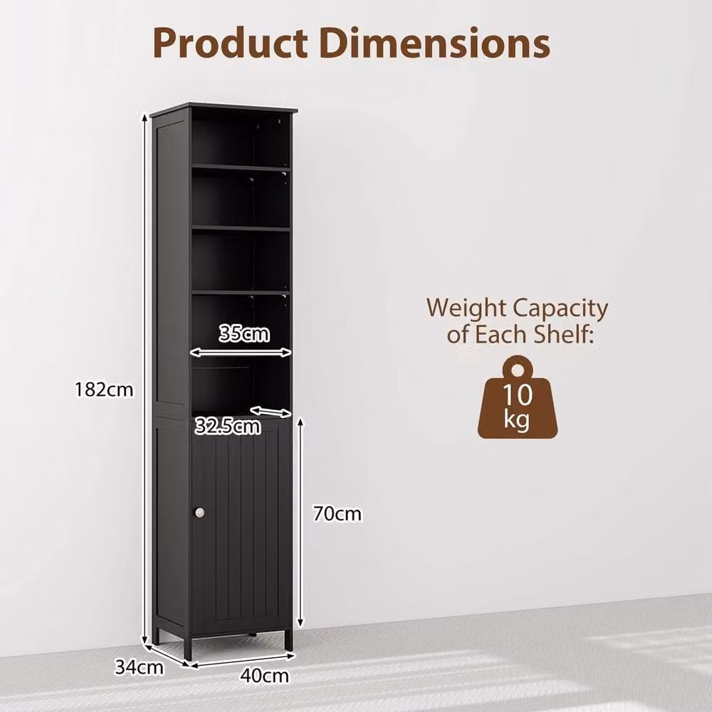 VOGREX Black 3-Tier Modern Bathroom Storage Cabinet with Hinged Doors and Internal Shelves – 2