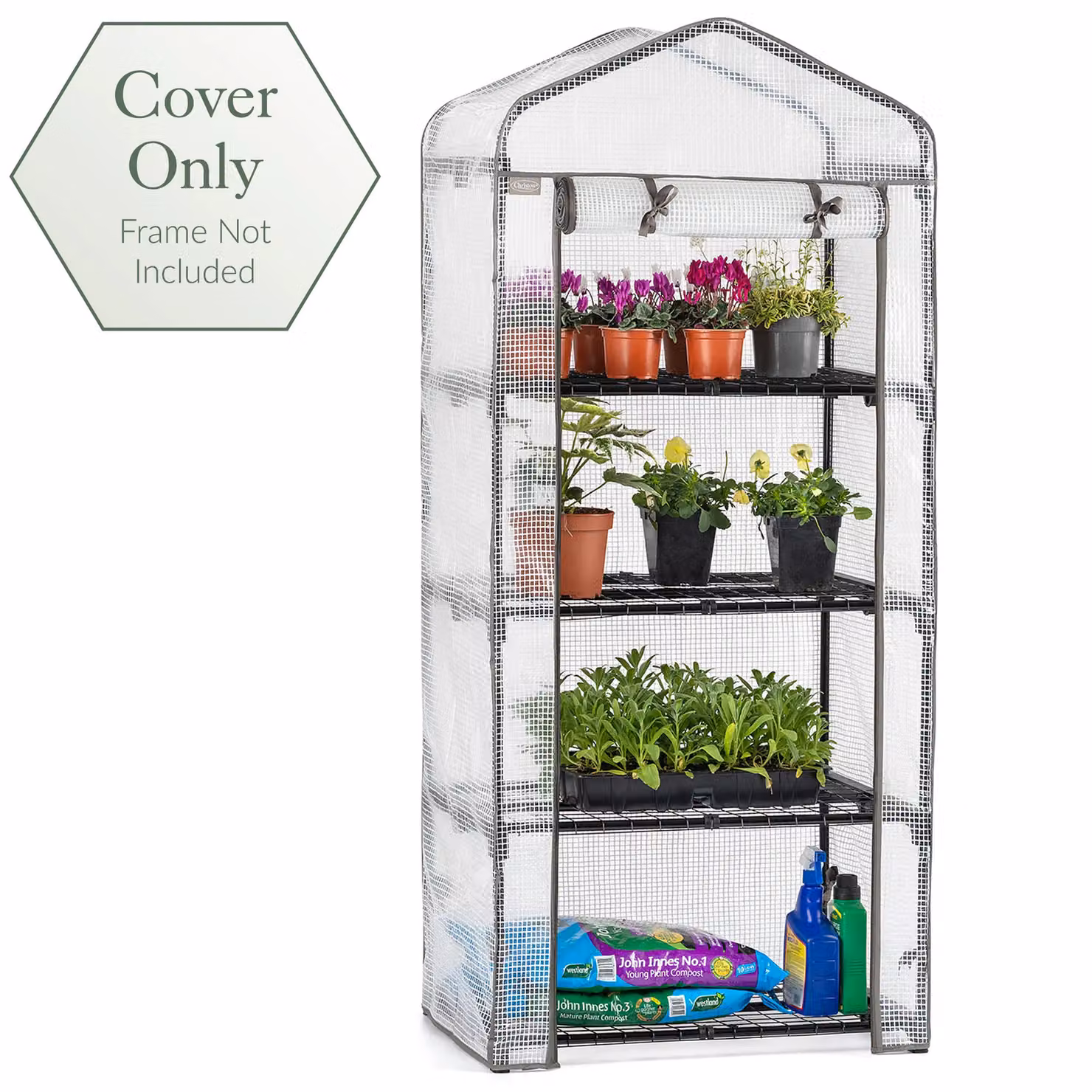 Christow 4 Tier Mini Greenhouse Replacement Cover in Transparent PVC, W/D/H: 69 x 49 x 158 cm – 2