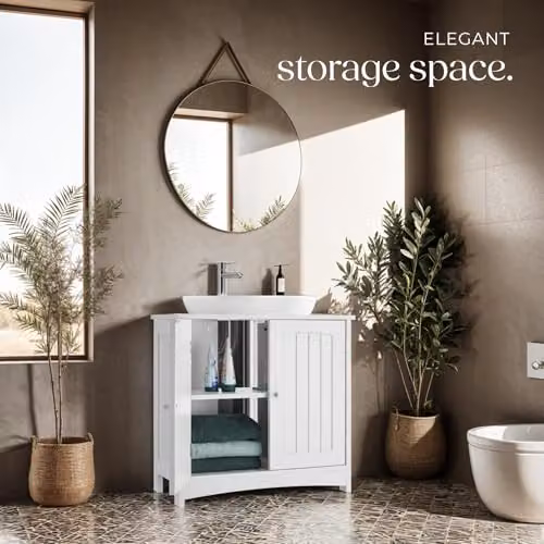 tectake Country House Style Under-Sink Bathroom Cabinet in White, W/D/H: 62 x 30 x 60 cm – 2