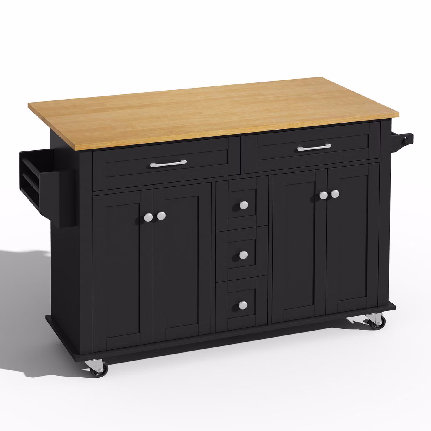 Aosom UK Versatile Kitchen Trolley with Extendable Worktop and 5 Drawers in Black and Natural, W: 65 cm, D: 65 cm, H: 89 cm – 2